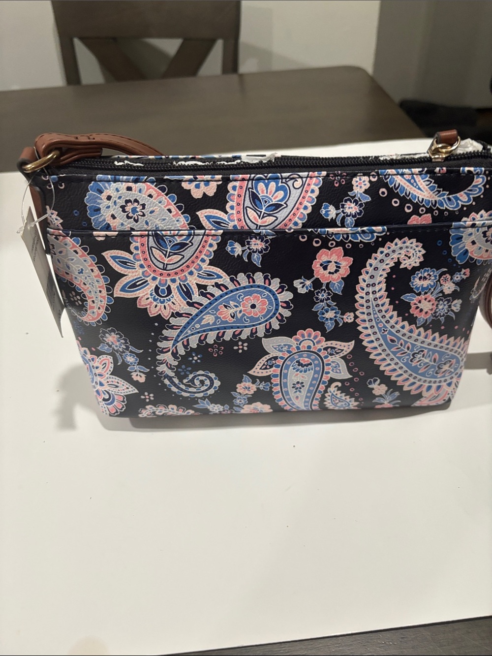 Kim Rogers Paisley Crossbody Bag in Navy, Pink & Light Blue
